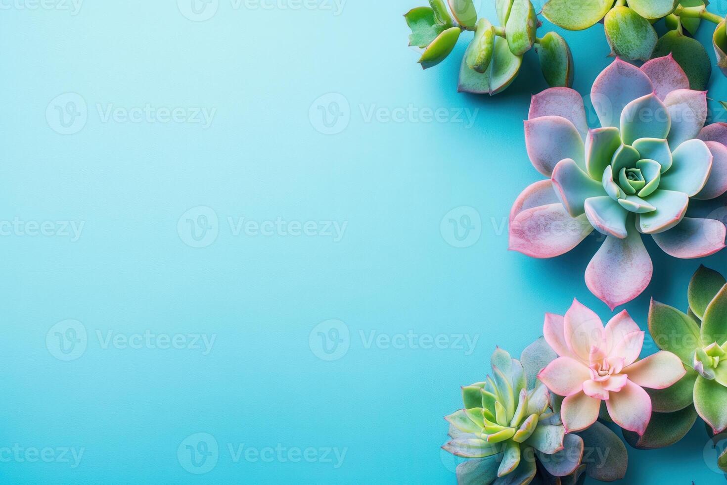 Colorful succulents on a blue background for decor. photo