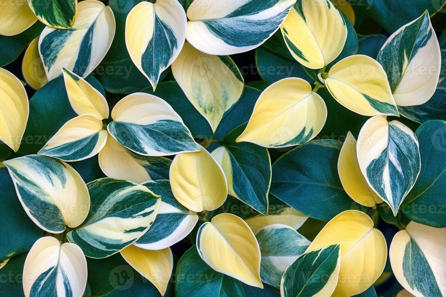 Vibrant green and yellow leaves overlapping in a natural pattern. photo