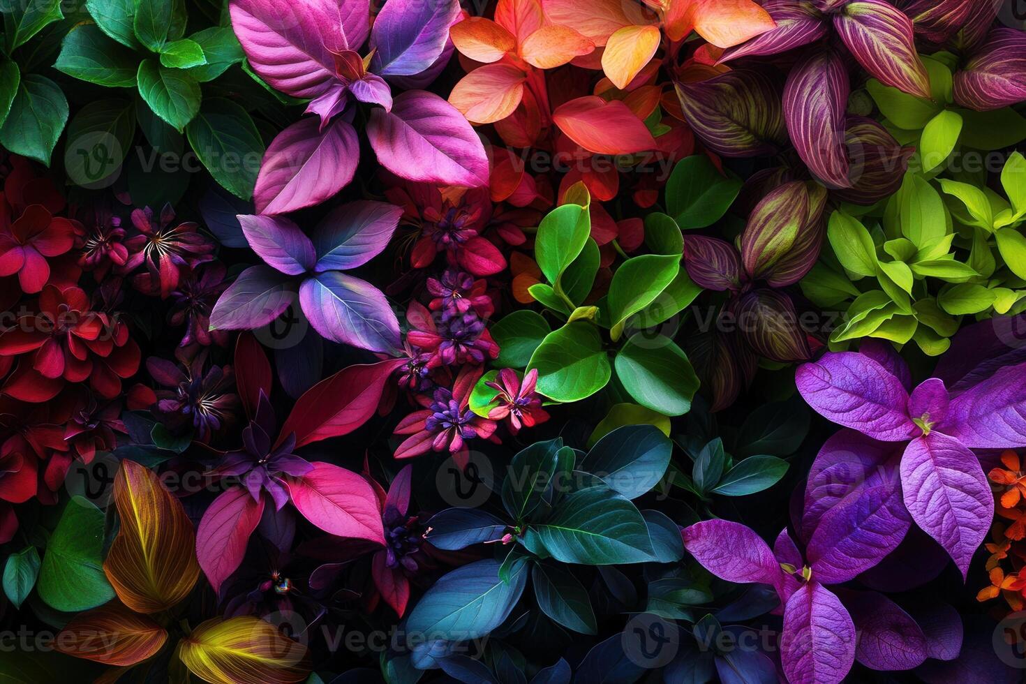 Vibrant assortment of colorful foliage and plants. photo