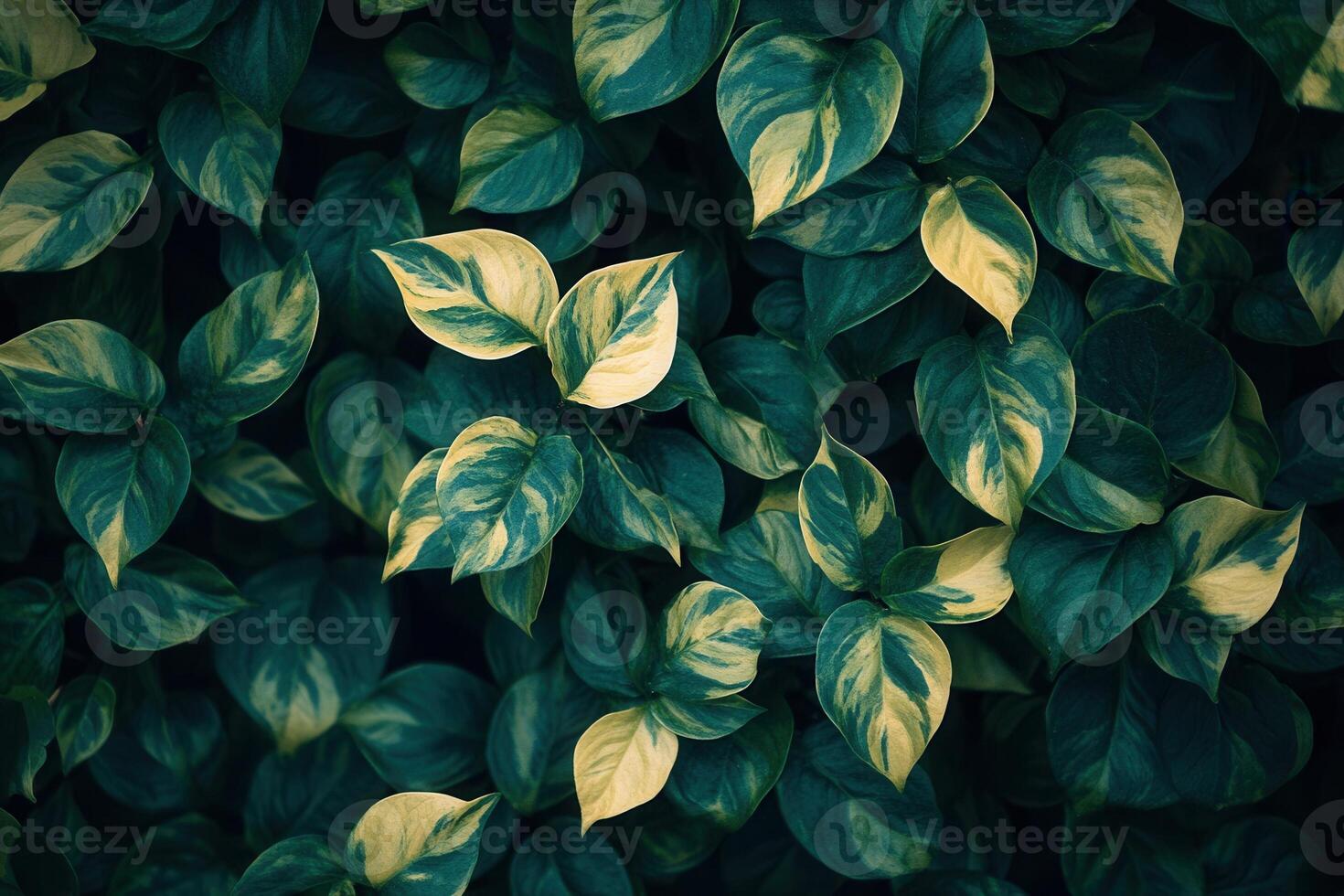 Lush green leaves with variegated patterns. photo