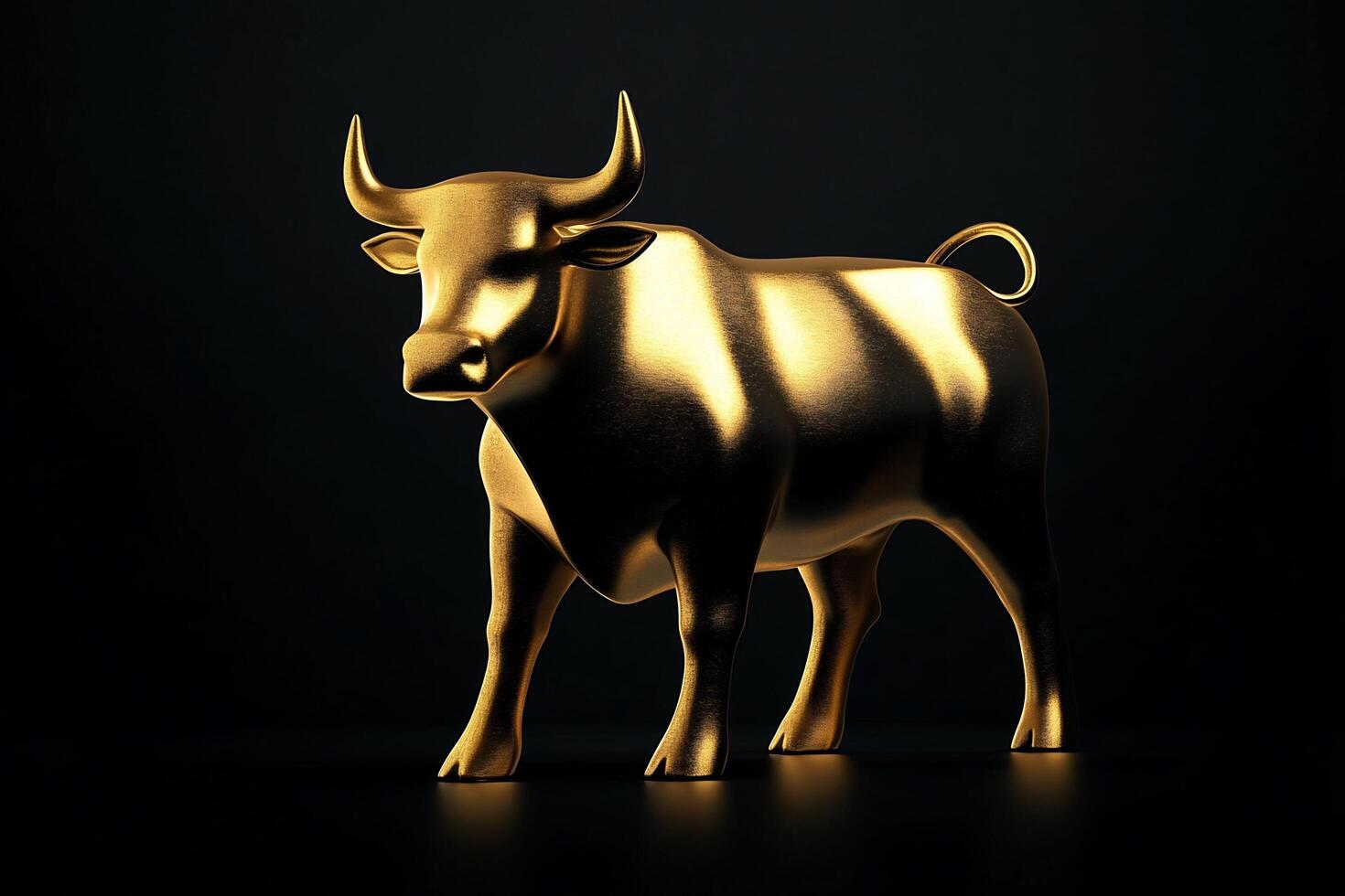 Gold bull on black background 3d illustration photo