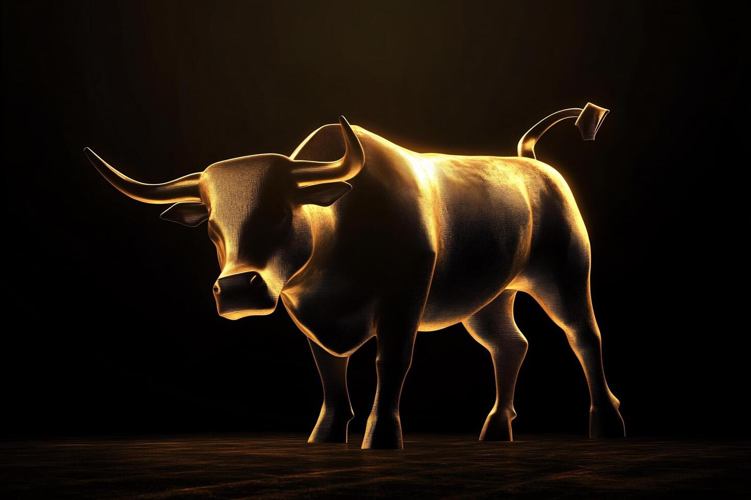 Golden bull on black background 3d illustration photo