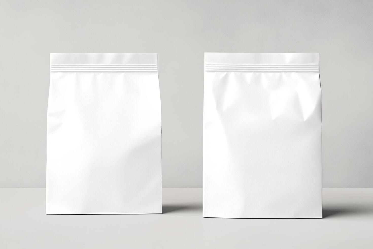 Two white paper bags on a table photo