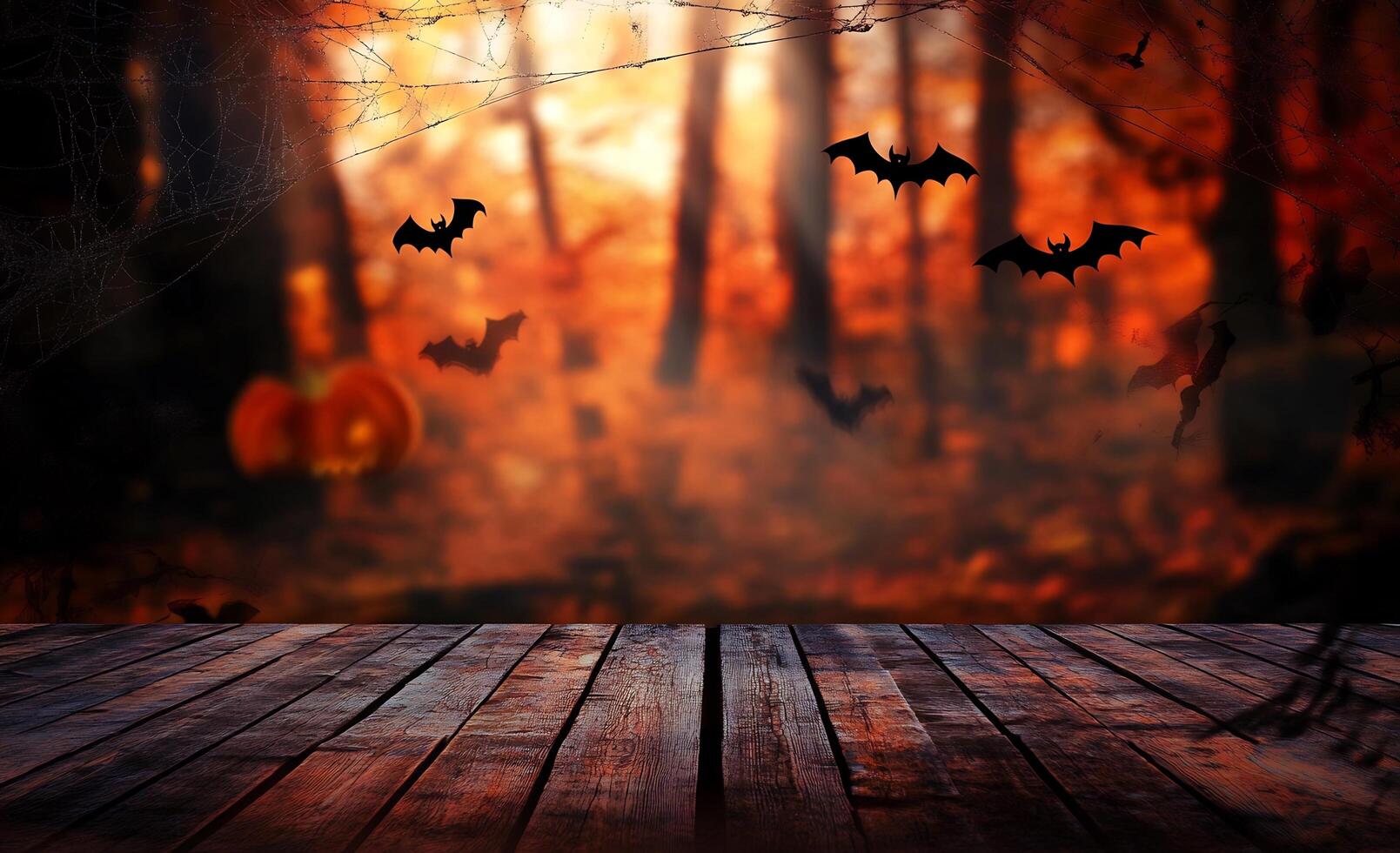 Halloween background with bats and pumpkins photo