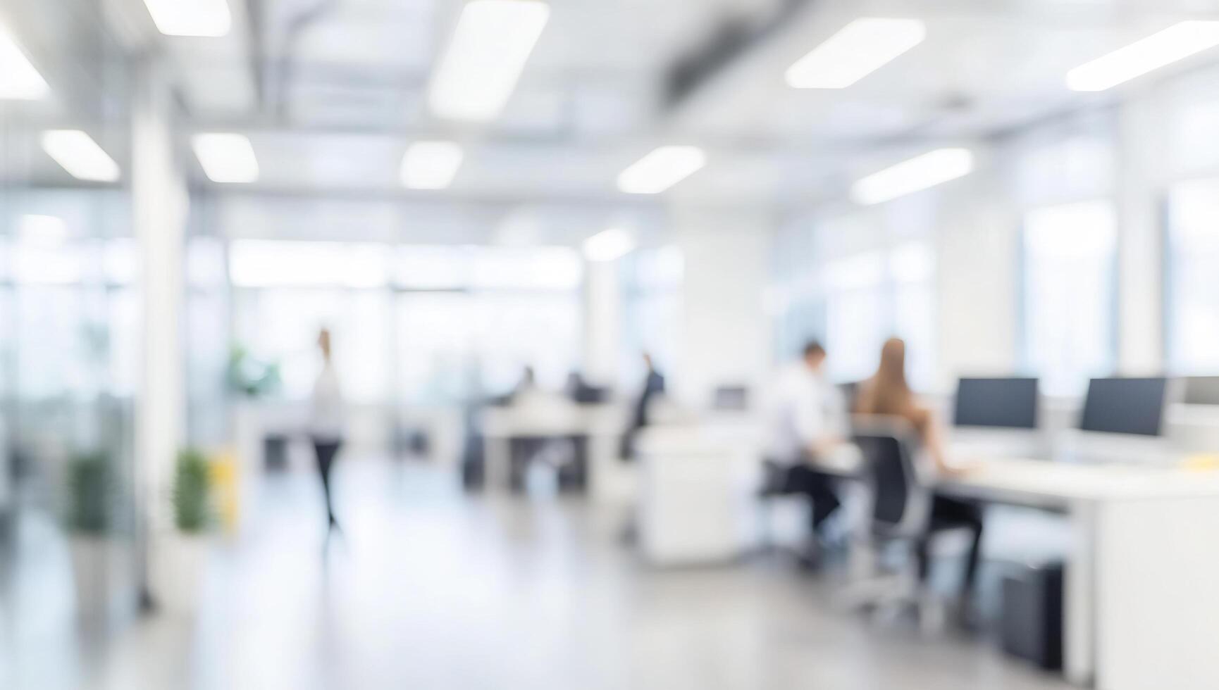 Blurred office space with people working at desks photo