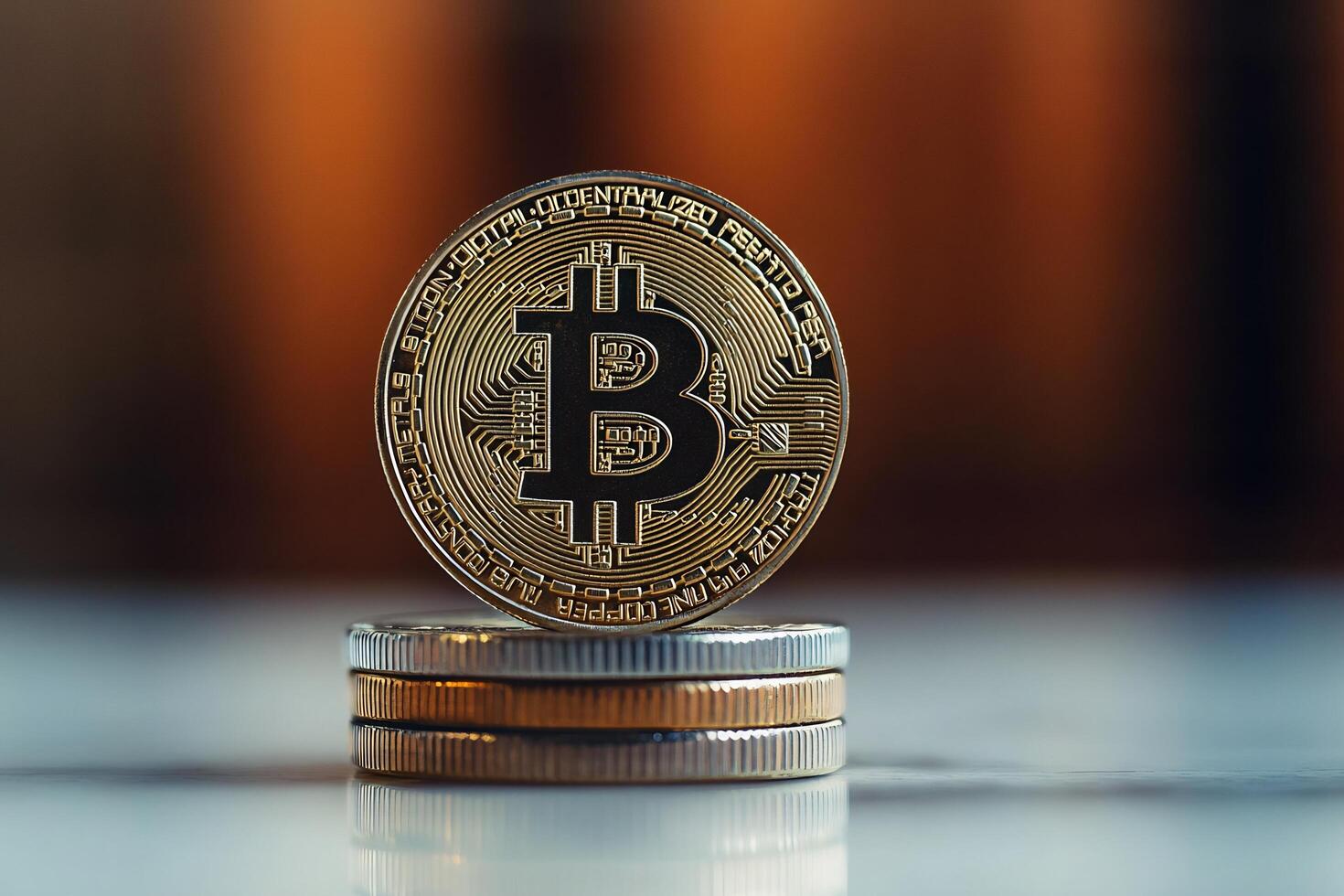 Bitcoin on top of coins photo