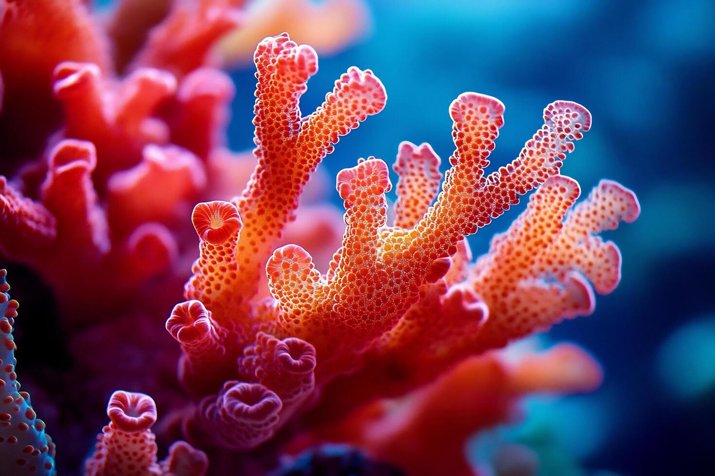 Close up of coral with bright red and orange colors photo