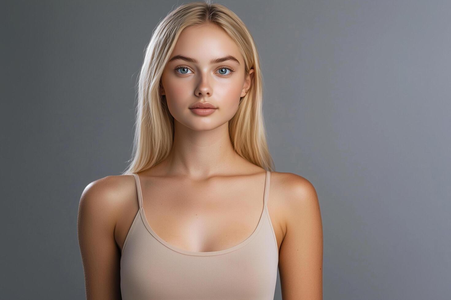 A woman in a nude bra top photo