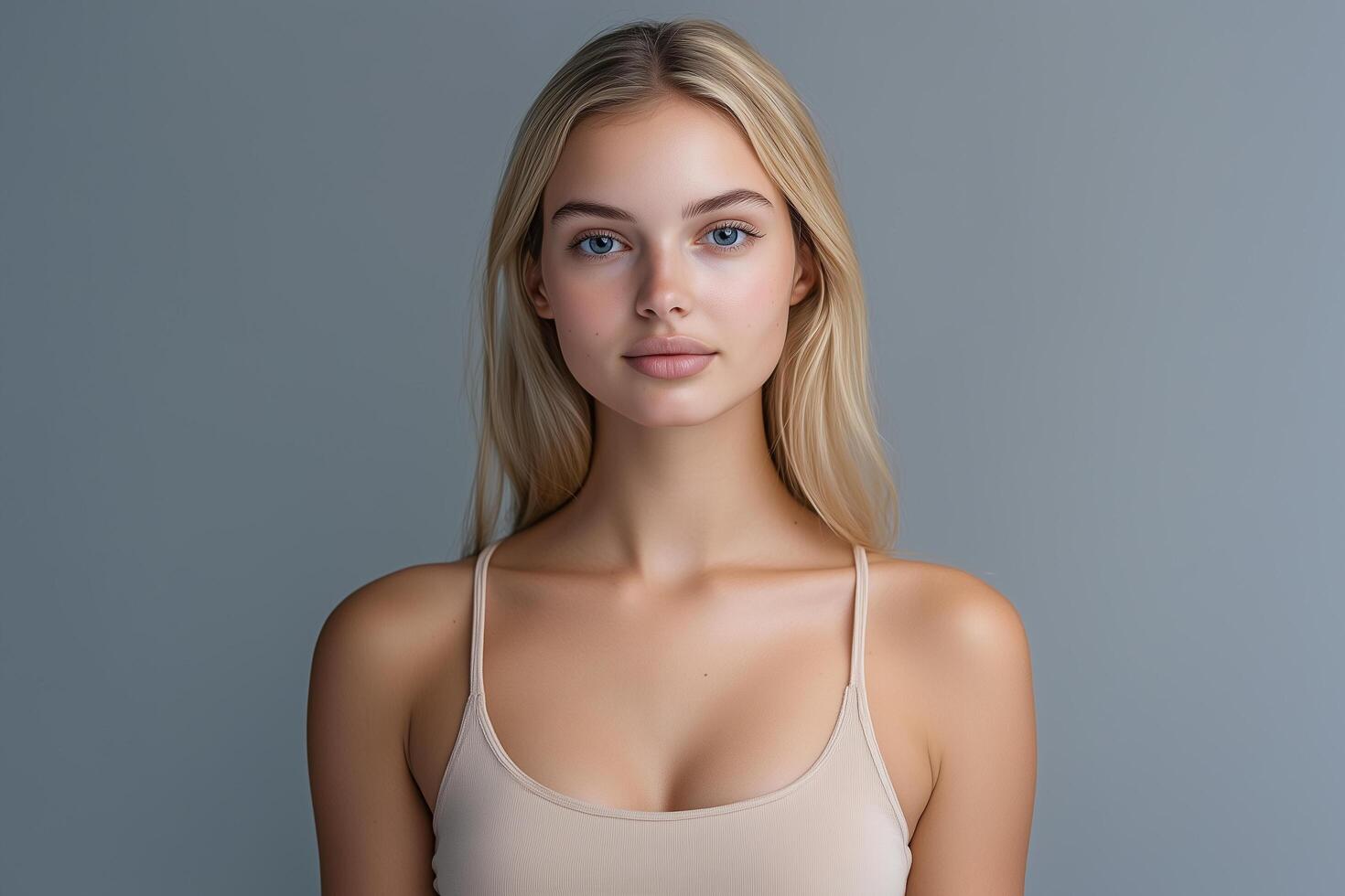 A beautiful young woman in a bra top photo