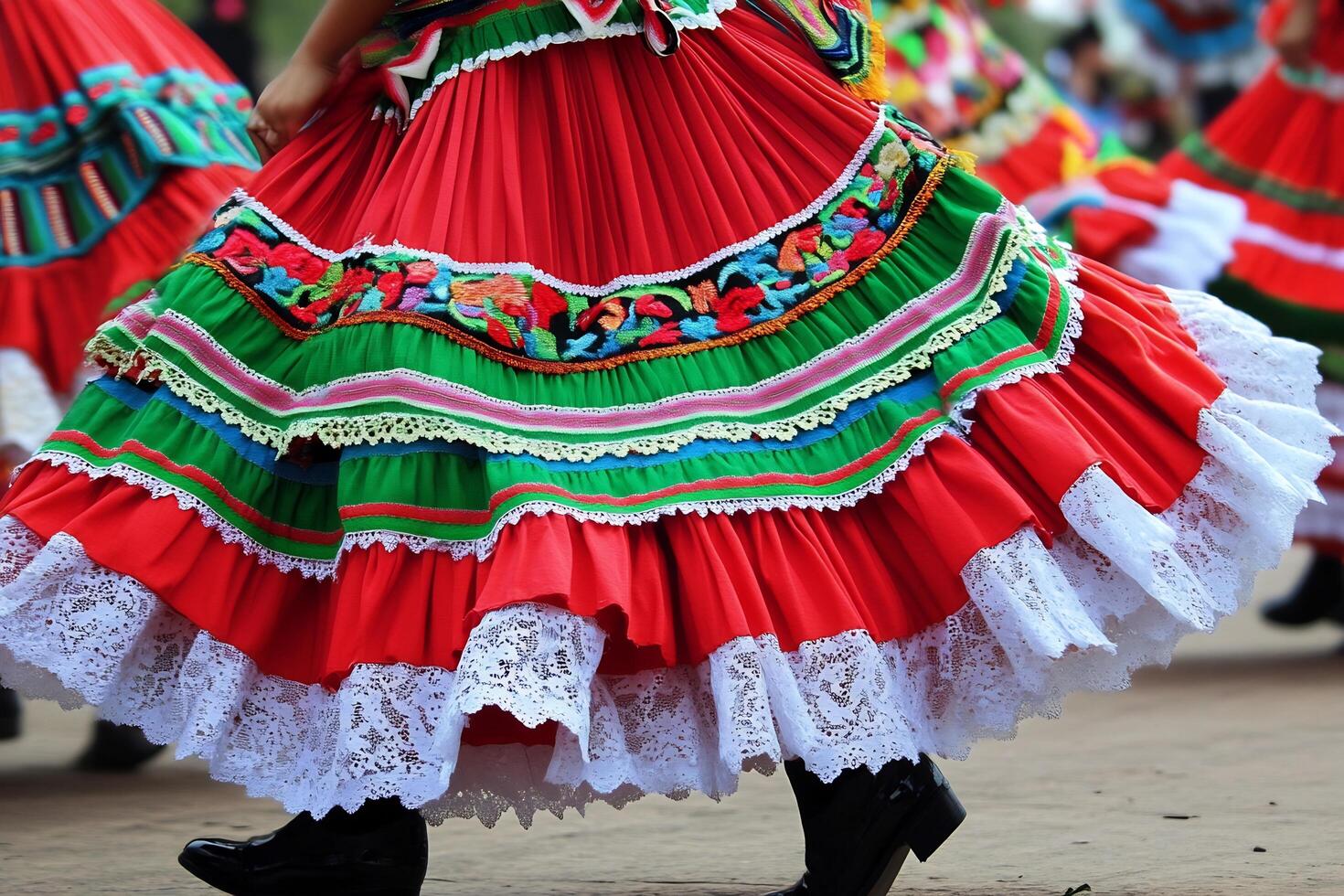 A woman in a colorful skirt and black boots photo