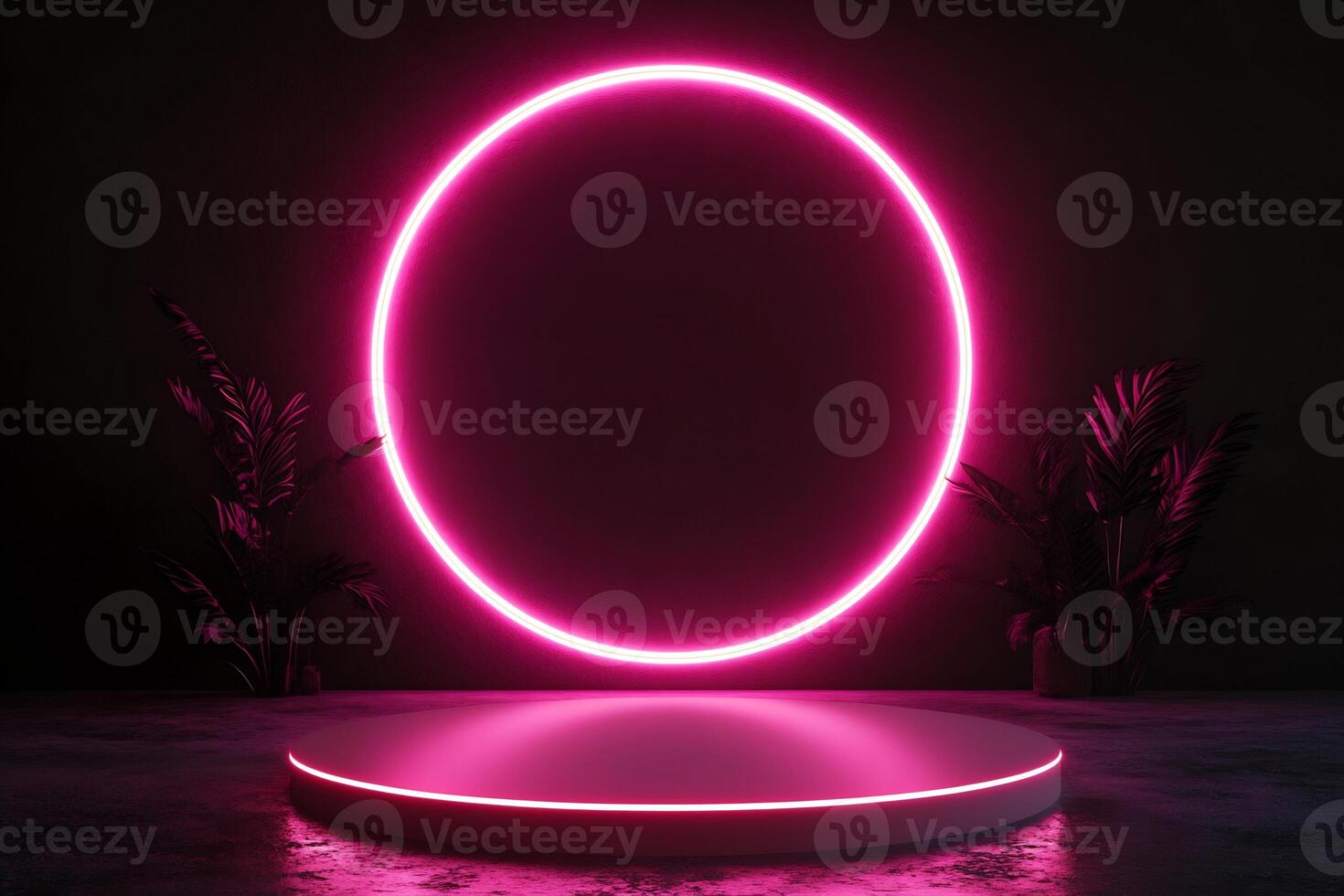 A neon pink circle with a plant in the background photo