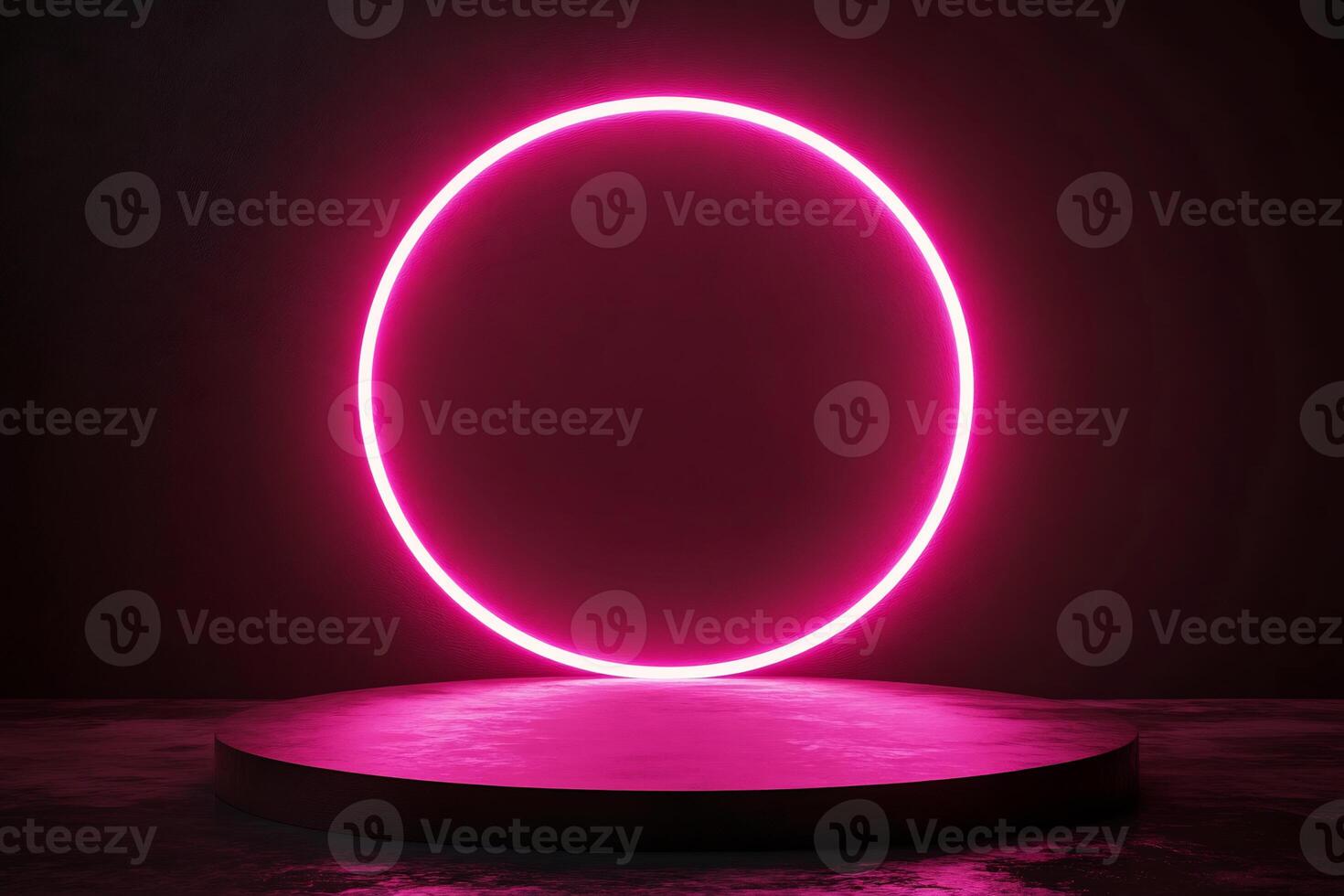 A neon pink circle on a pedestal photo