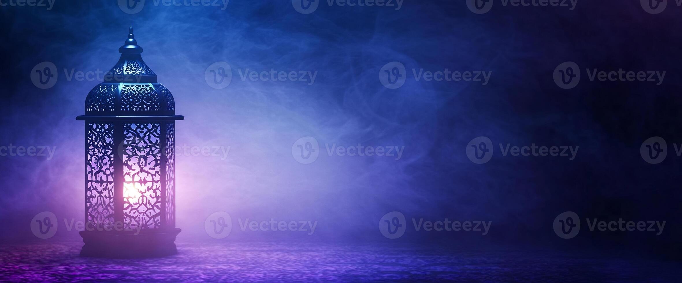 Islamic lantern on dark background with smoke photo