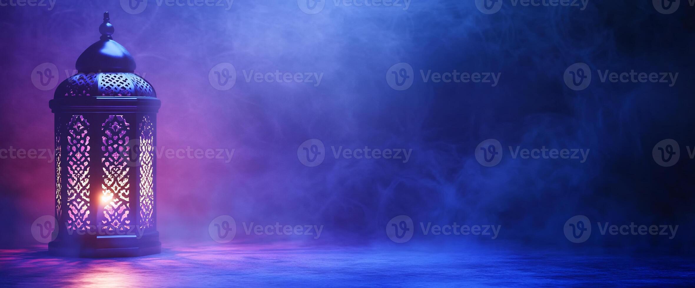 Ramadan lantern on dark background with smoke photo