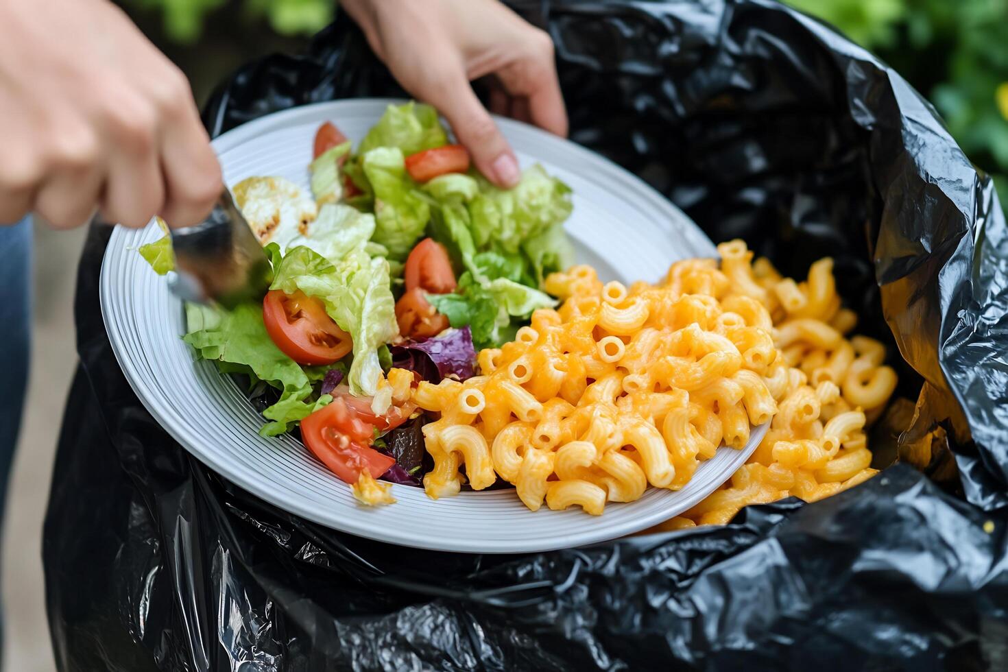 A person is holding a plate with macaroni and salad photo