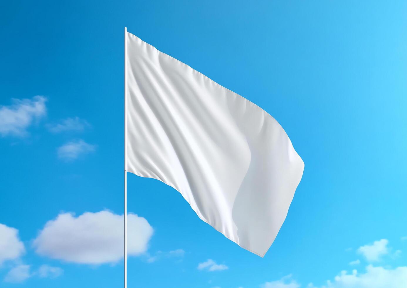 White flag on blue sky background photo