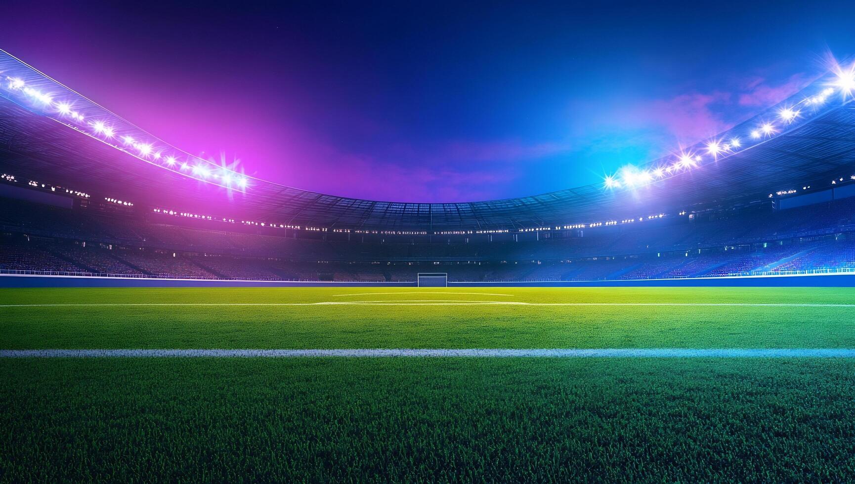 An empty soccer stadium with bright lights photo