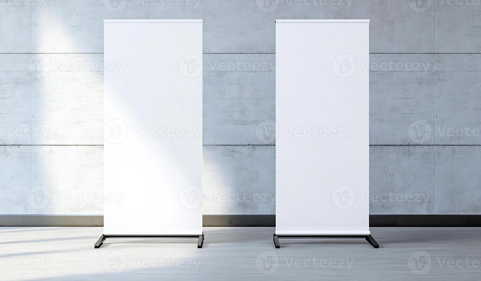 Two blank white banners on a wall photo