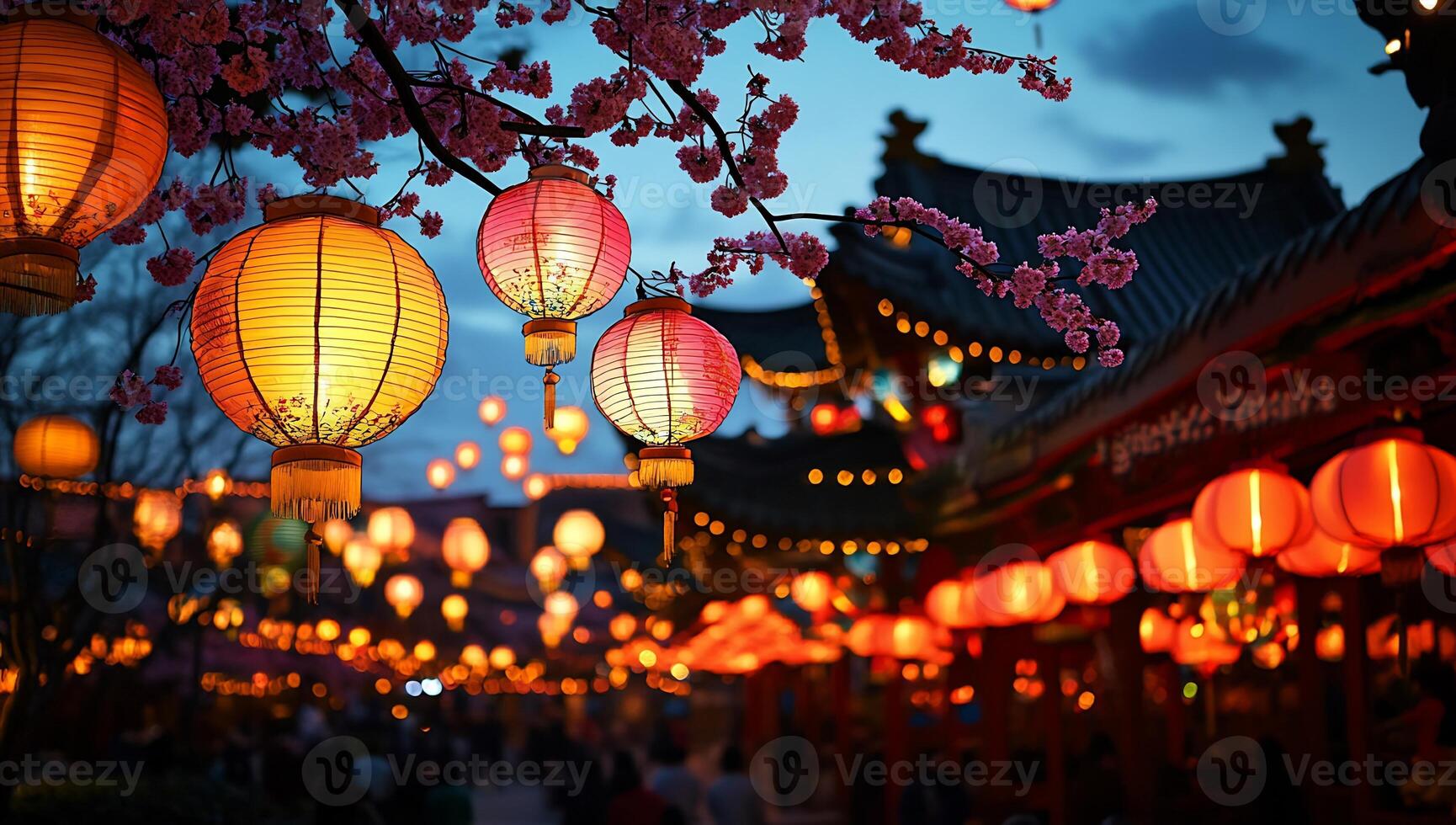 Chinese lanterns hanging from a tree photo