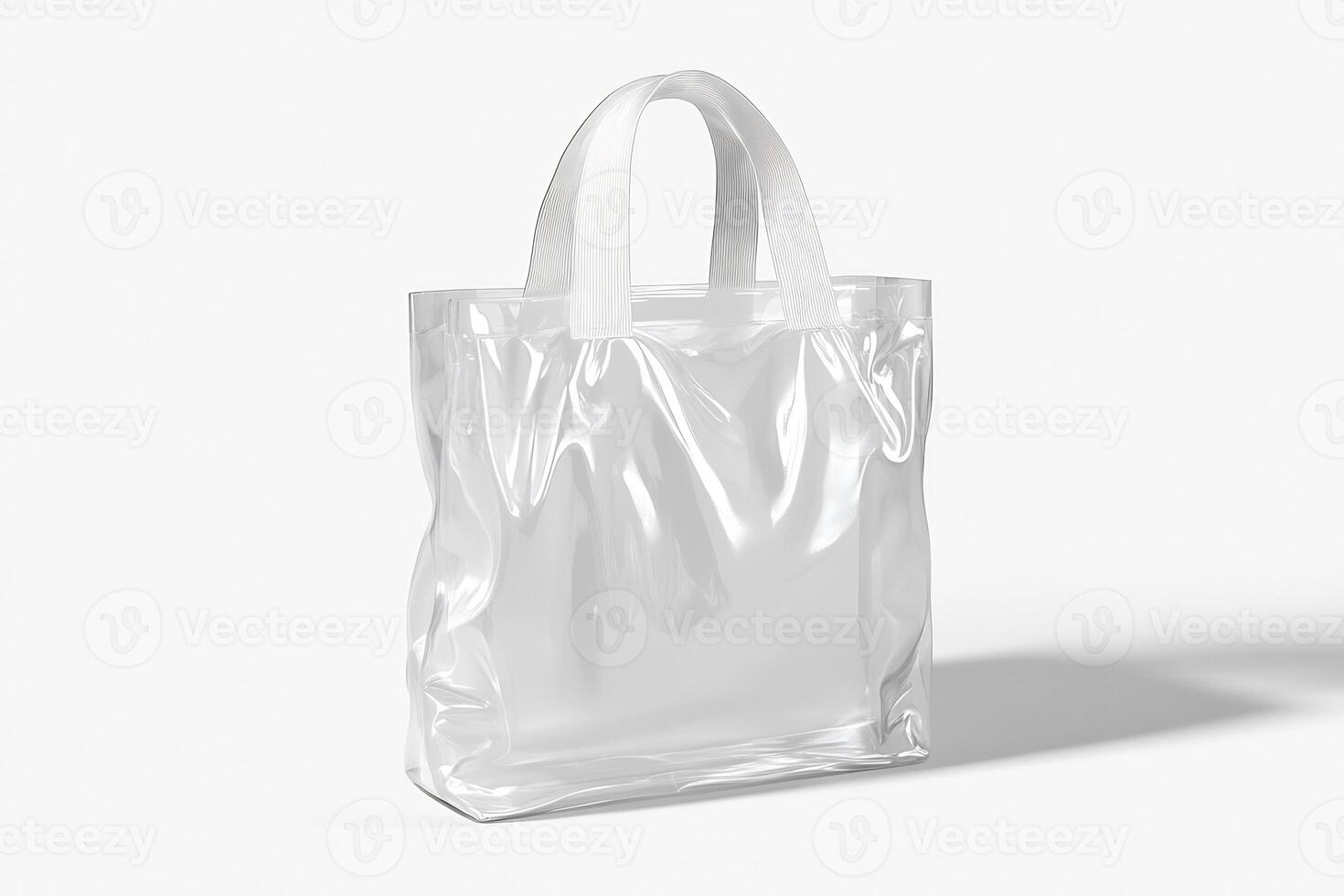 A clear plastic bag on a white surface photo