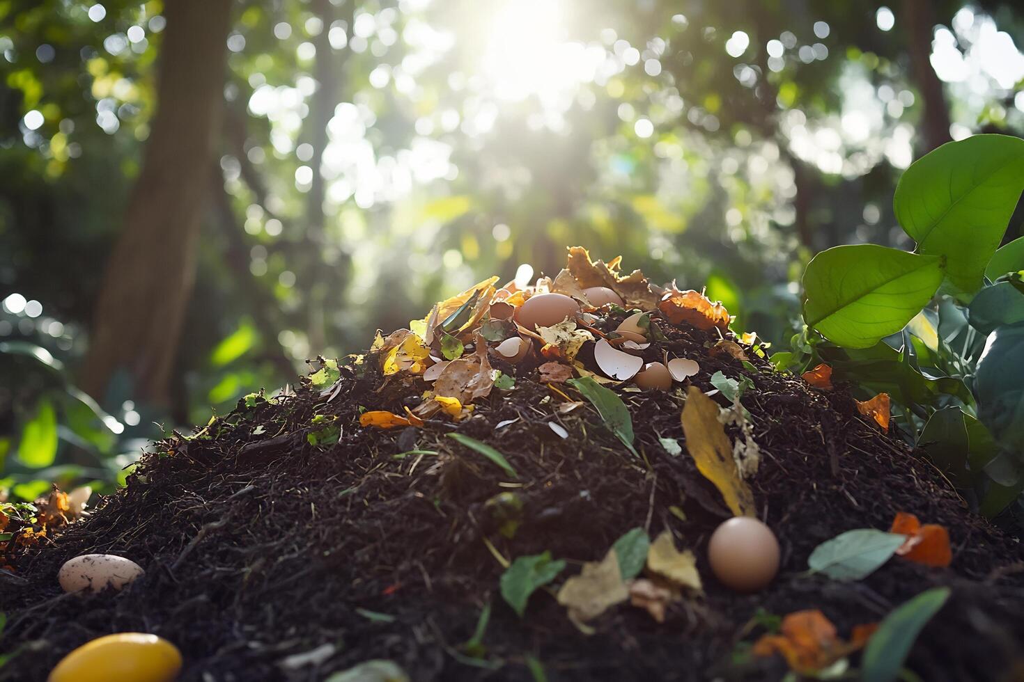 A pile of dirt with eggs and other items photo