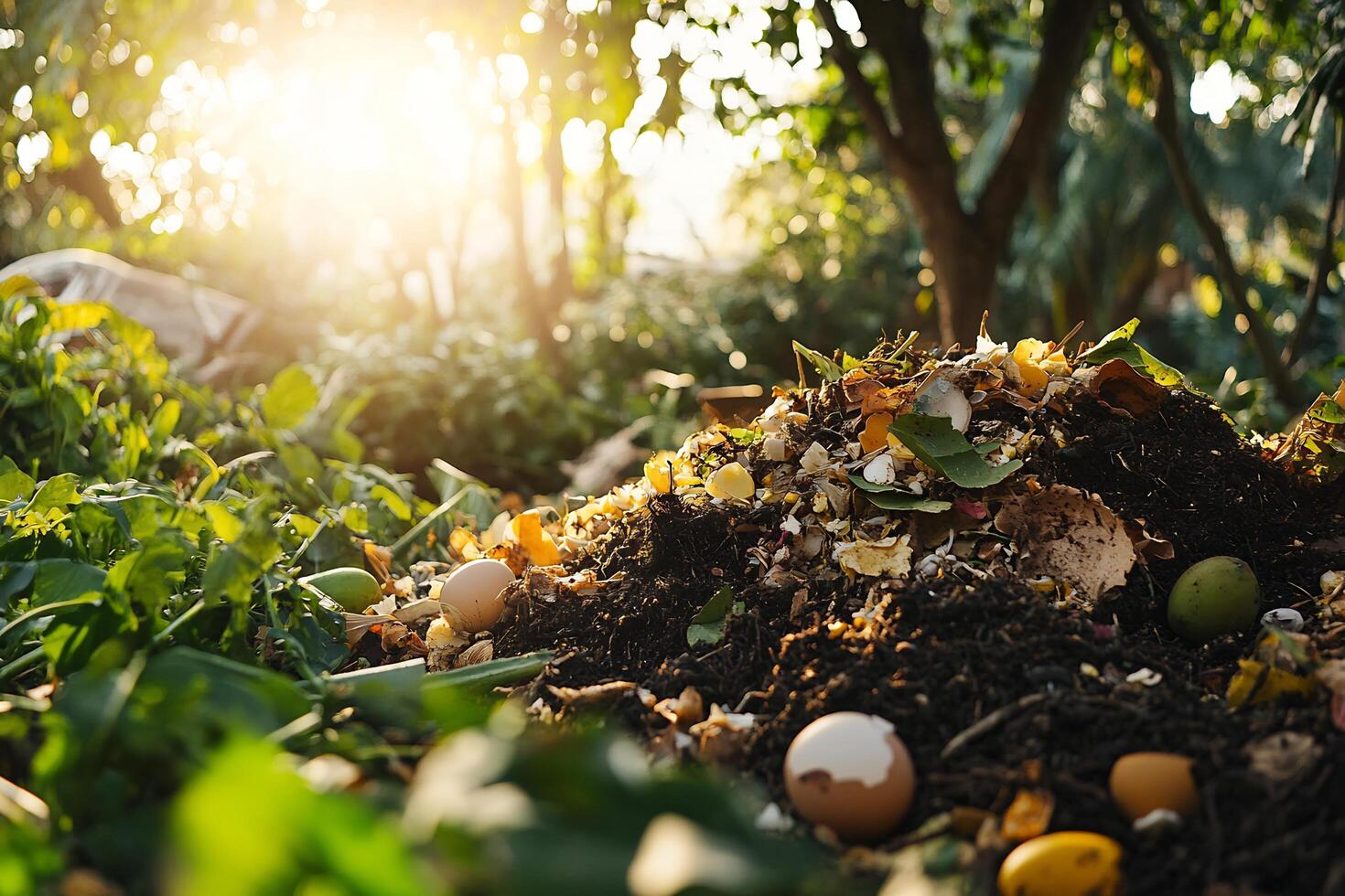 A pile of compost in the middle of a field photo