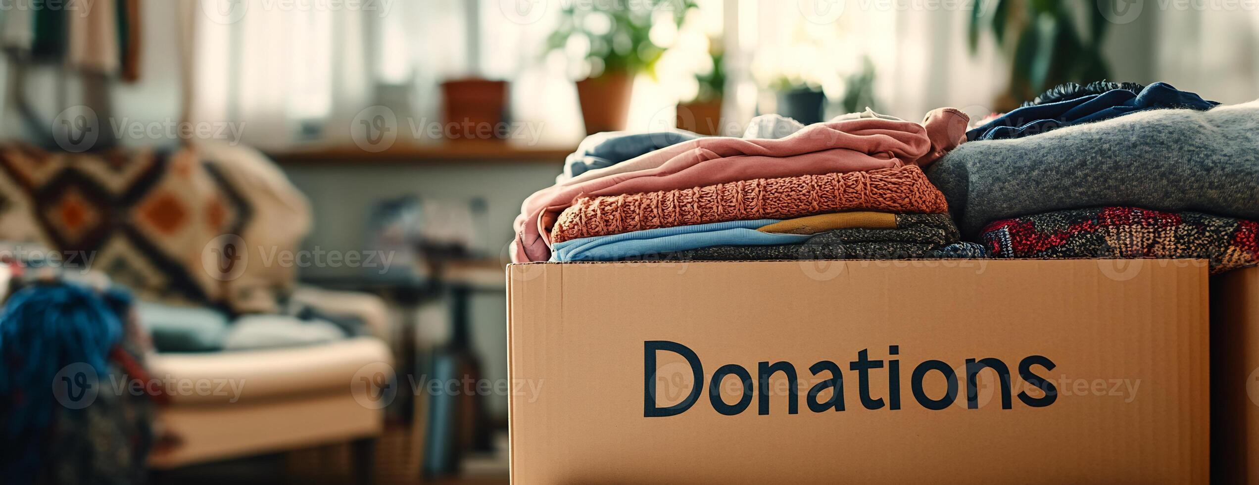 Donations in a cardboard box photo