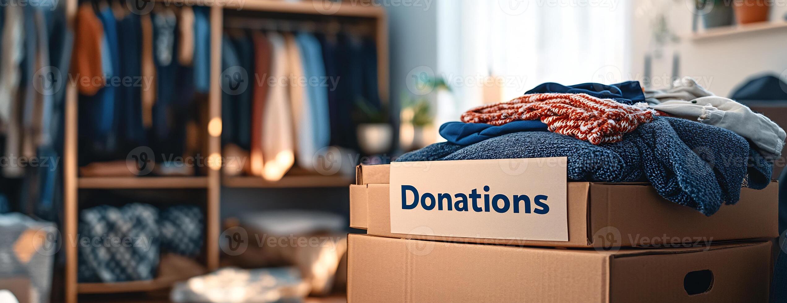 Donations in a cardboard box photo