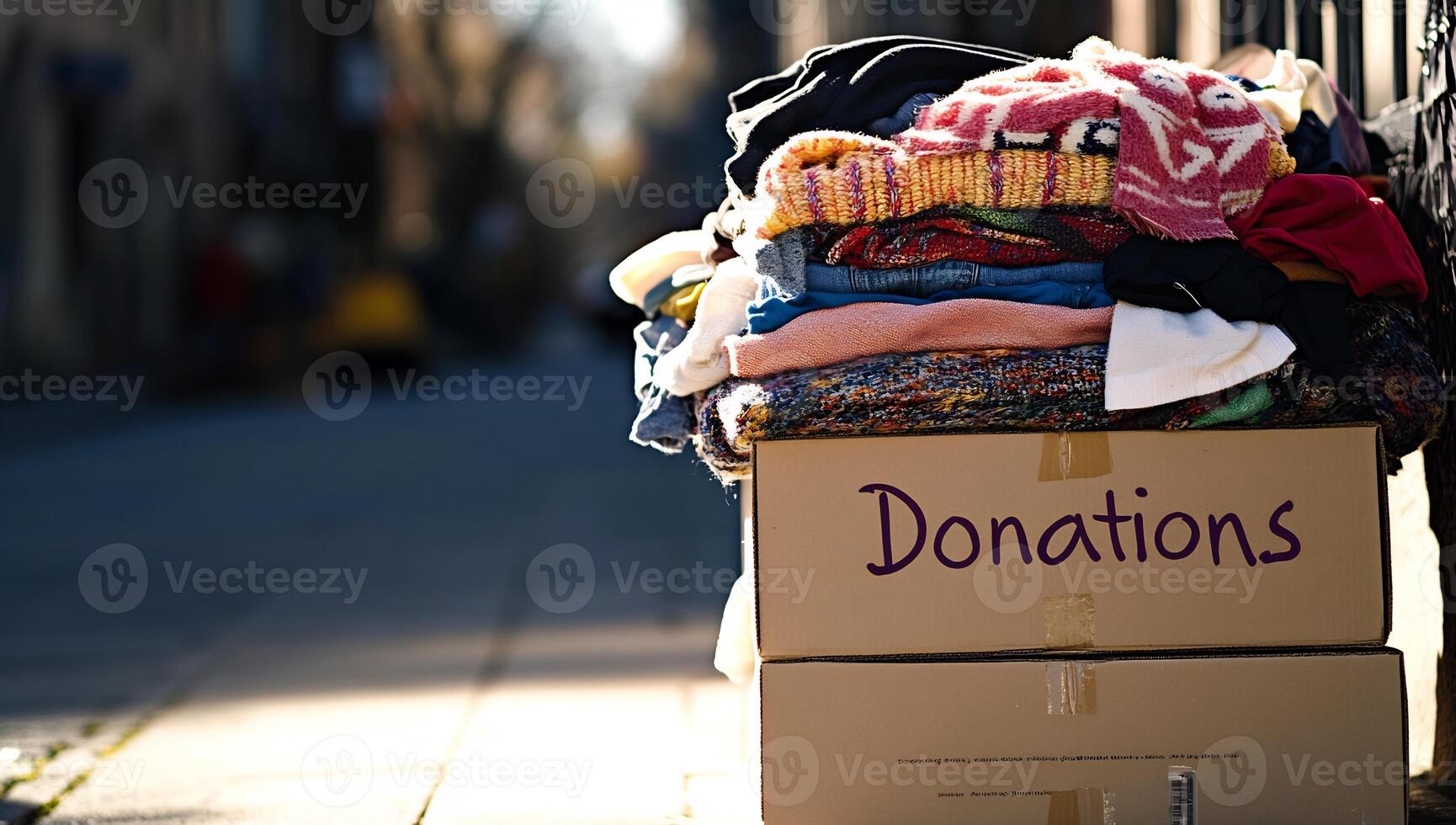 Donations in a cardboard box photo
