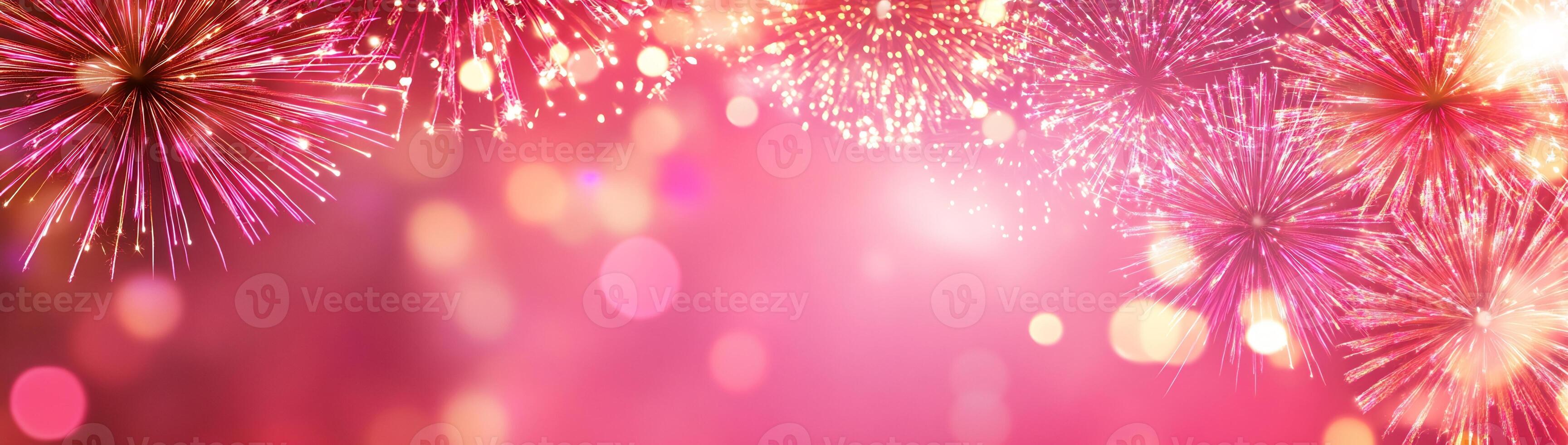 Fireworks on pink background with bokeh photo