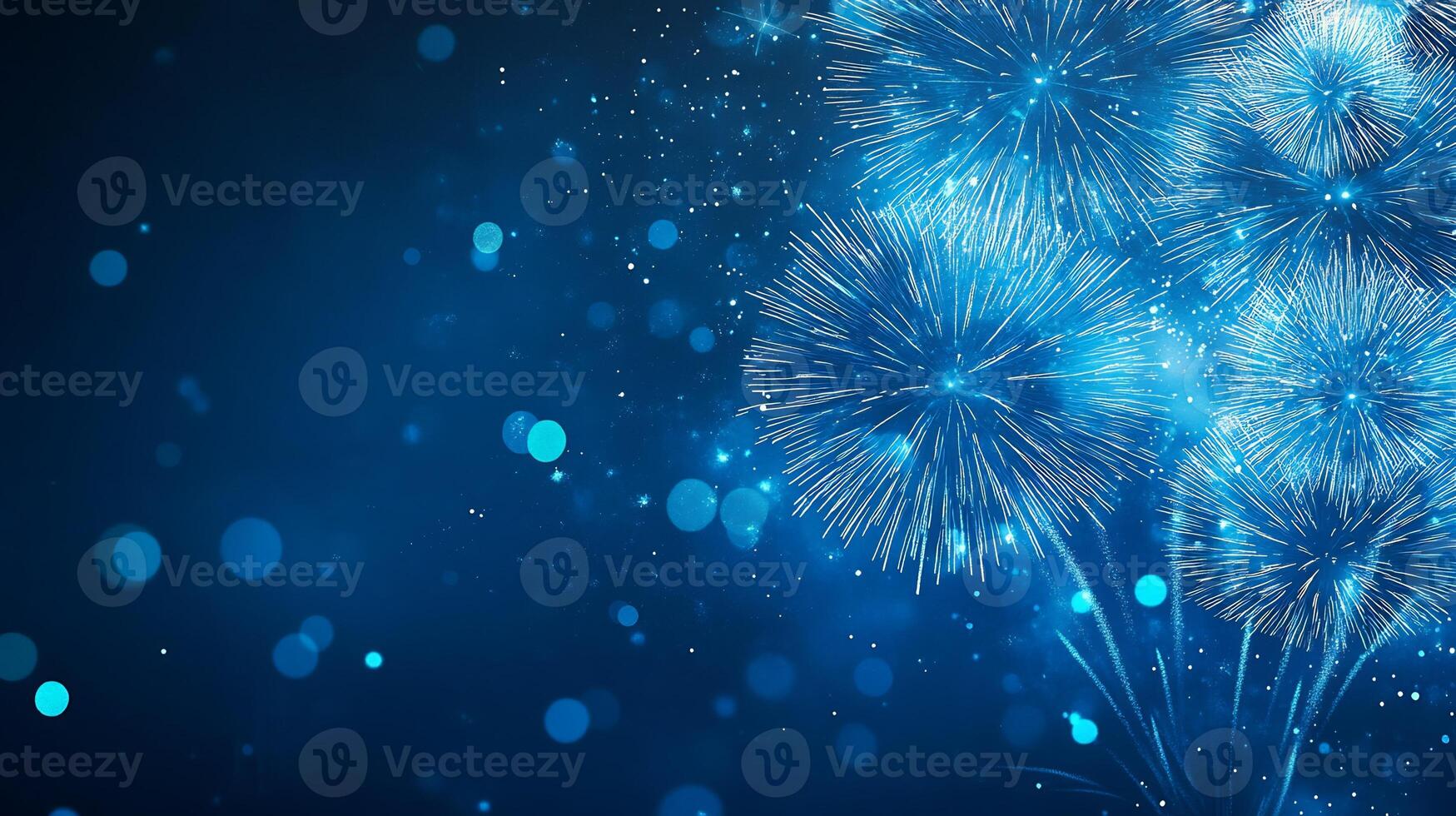 Fireworks on blue background with bokeh photo