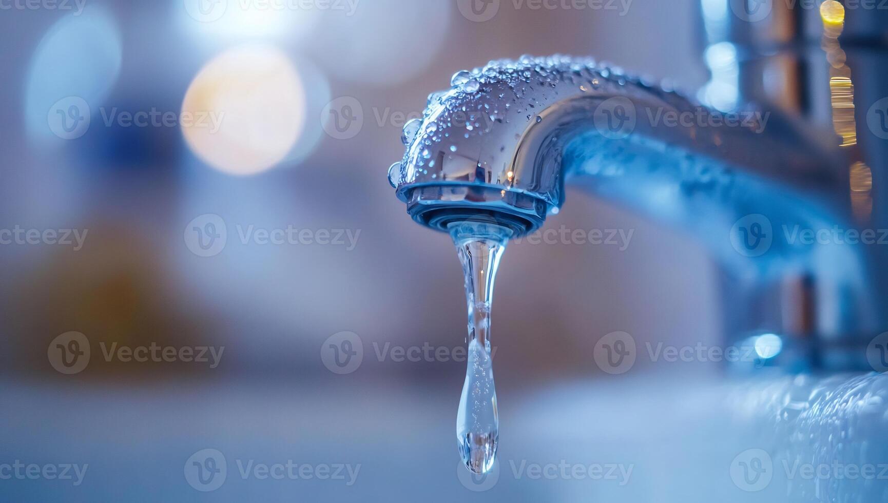 Water dripping from a faucet in a bathroom photo