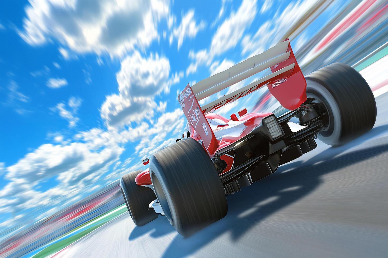 A racing car is speeding down the track photo