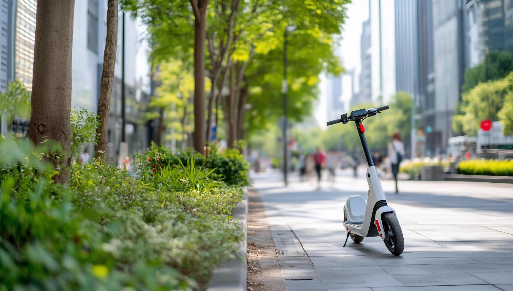 A scooter is parked on the side of the road photo