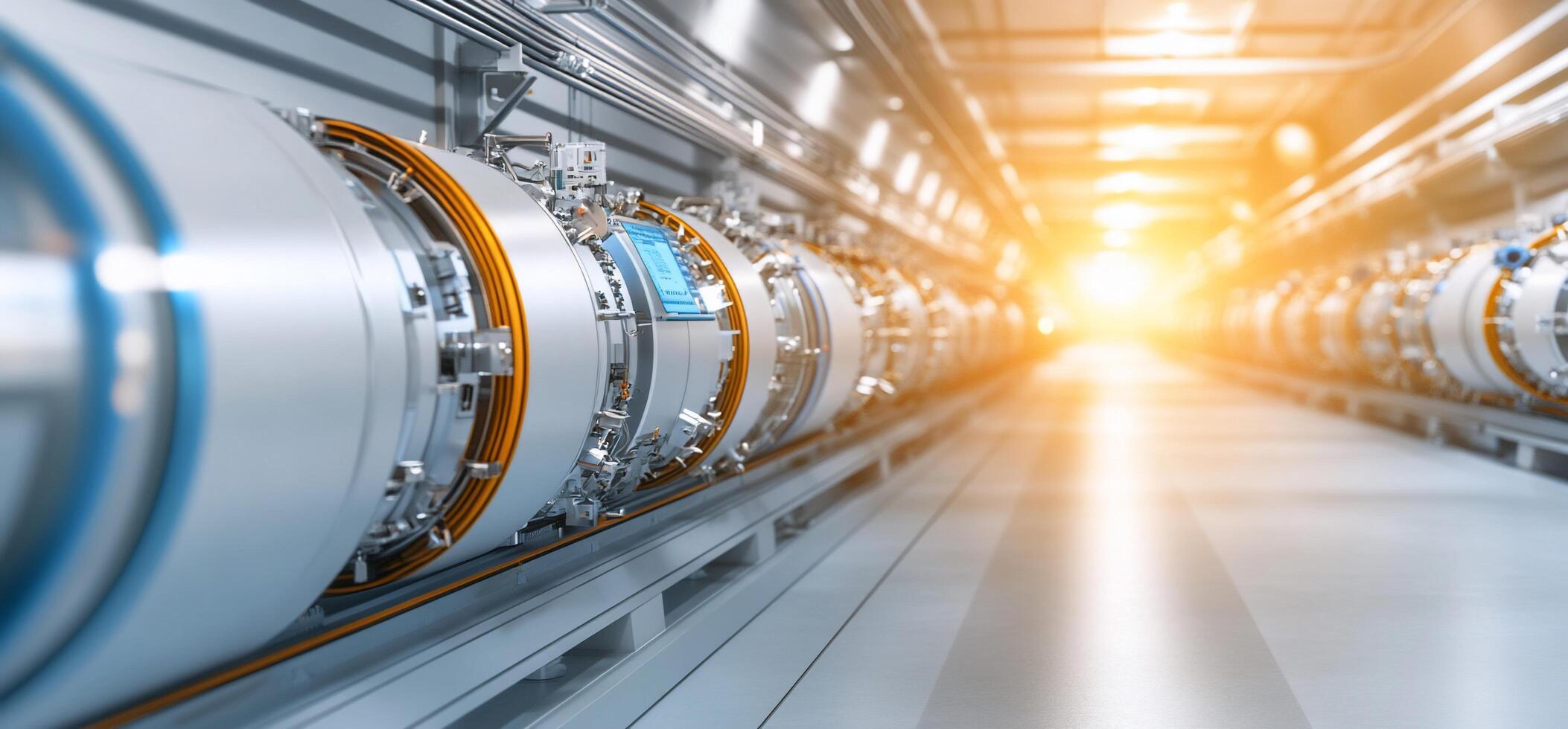 A long tunnel with tubes and pipes photo