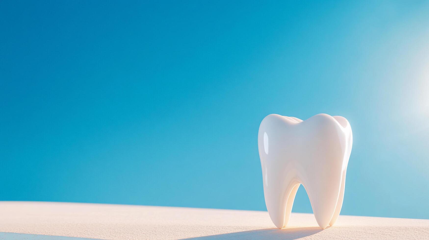A tooth is shown against a blue sky photo