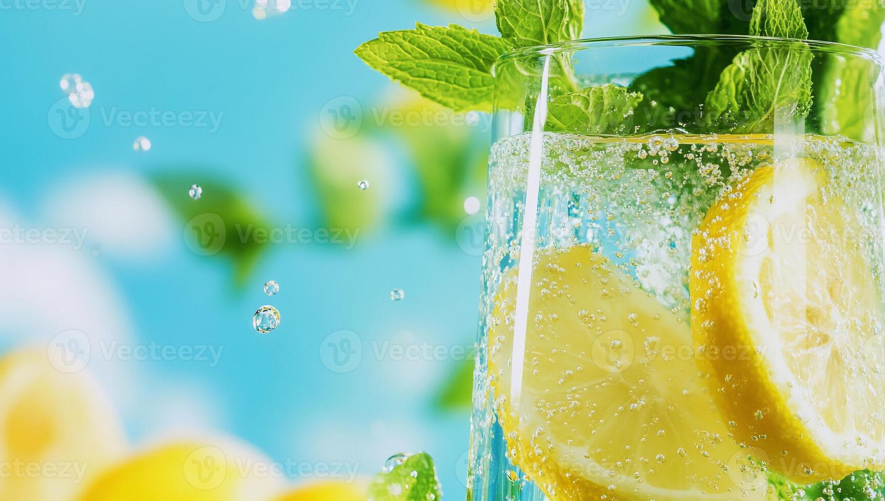 Lemonade with mint and water photo