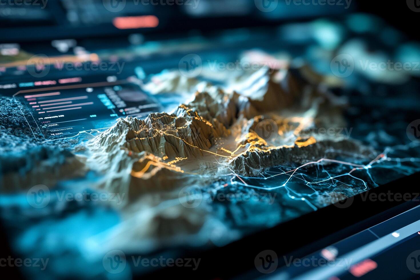 A computer screen with a map and a mountain in the background photo