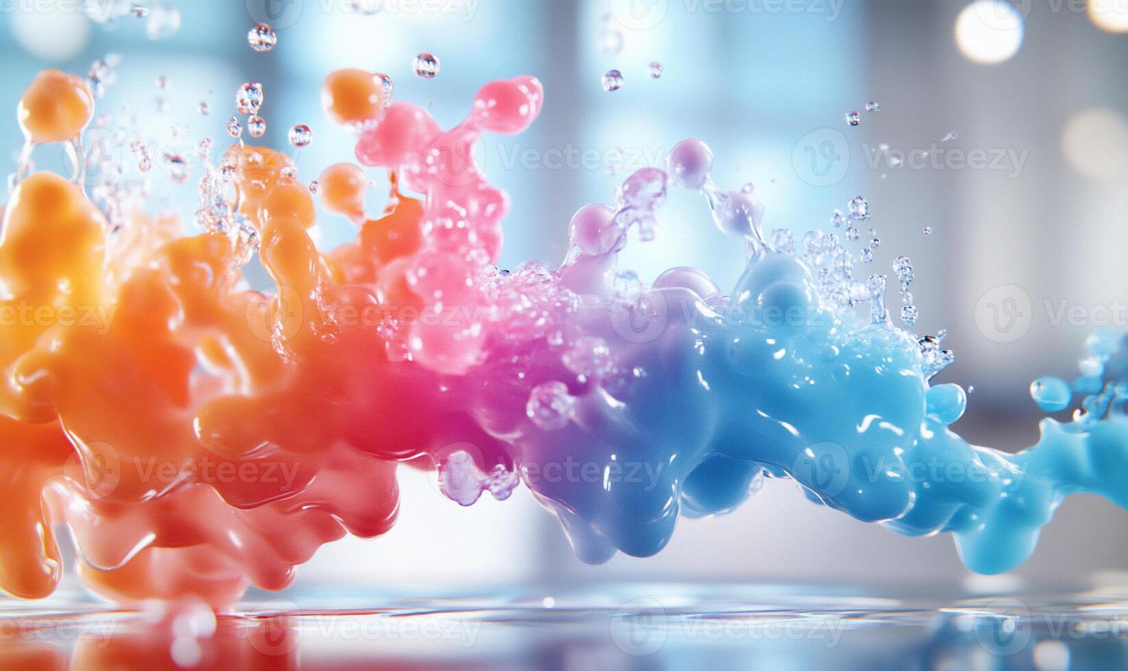 Colorful liquid splashes on a table photo