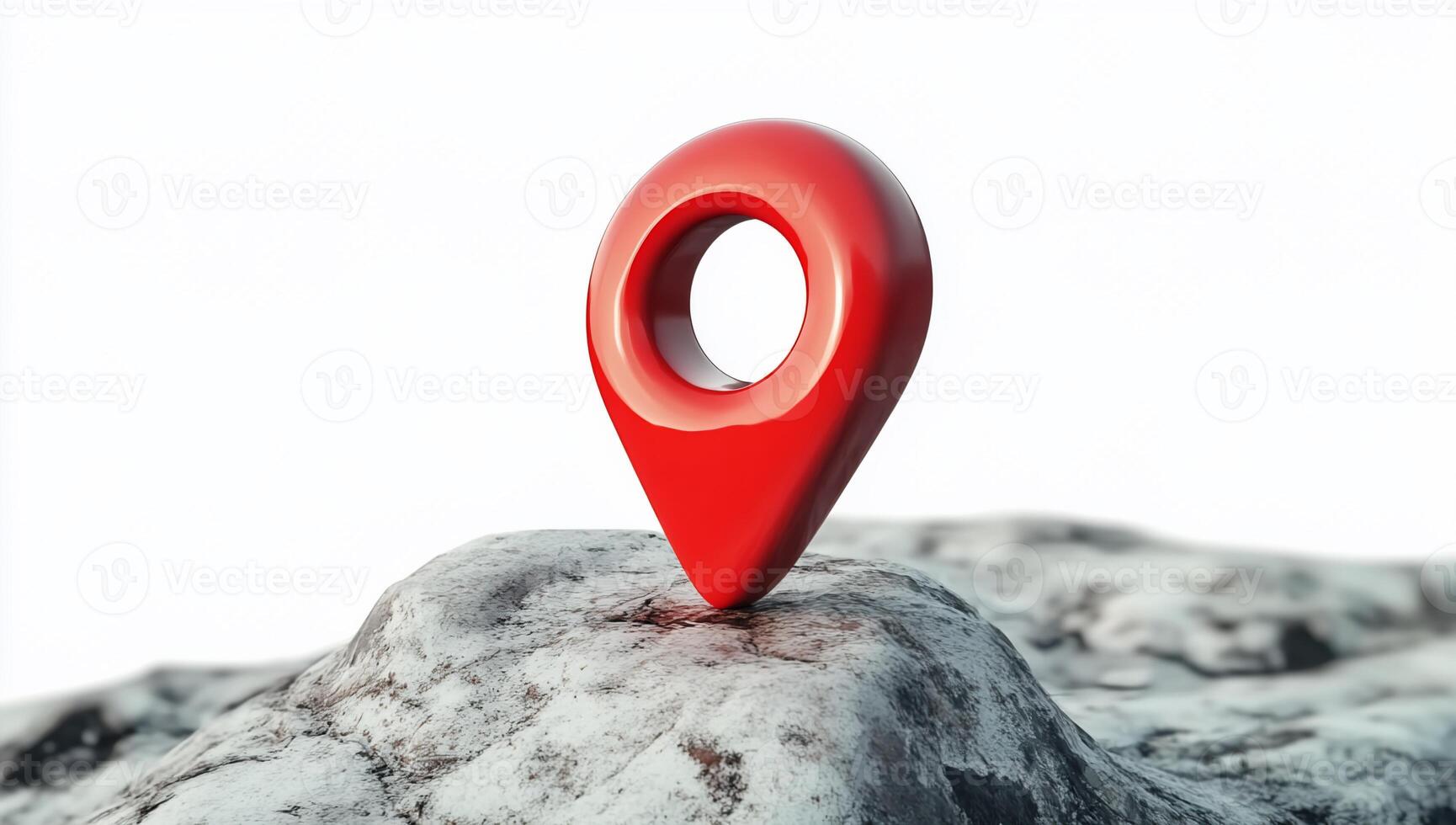 A red pin on top of a rock photo
