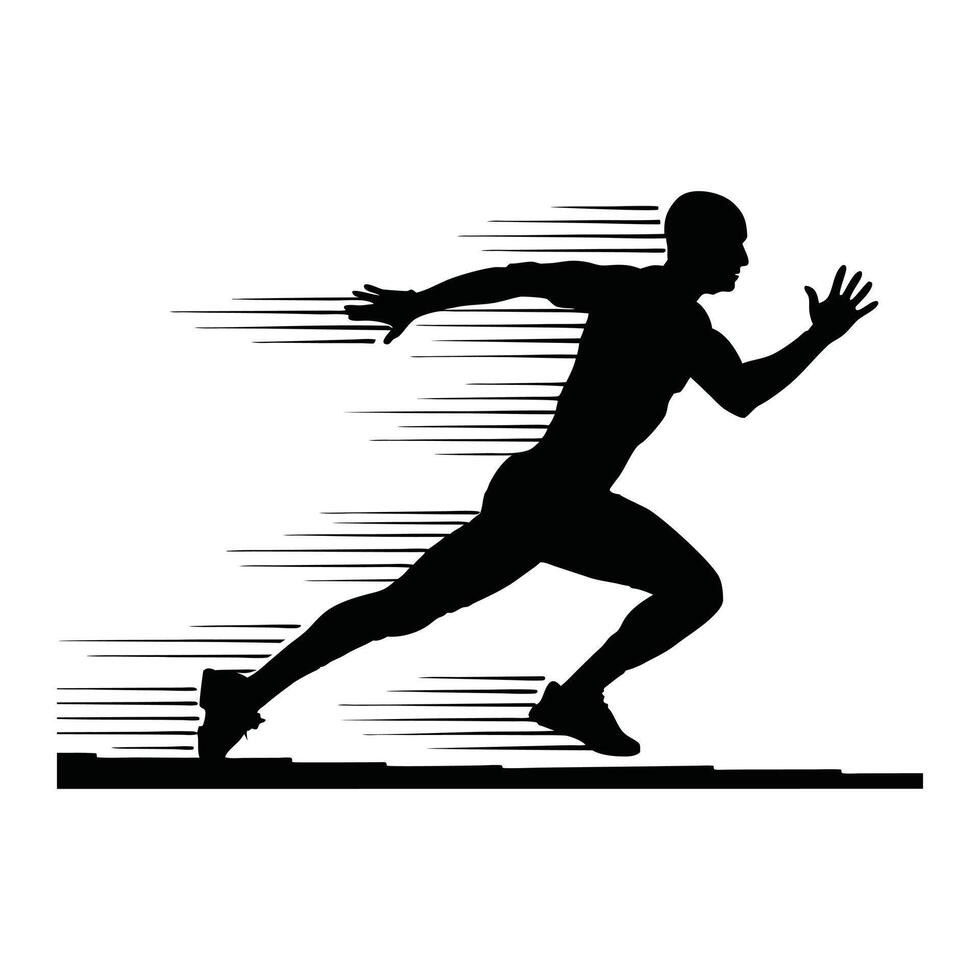 Runner Silhouette Front. A bold silhouette of a runner with abstract speed lines vector