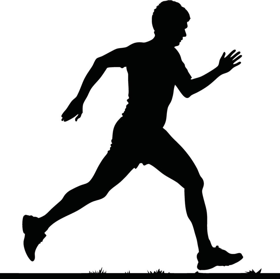 Runner Silhouette Front. A dynamic silhouette of a runner mid-stride, arms pumping and legs in motion, facing directly forward vector