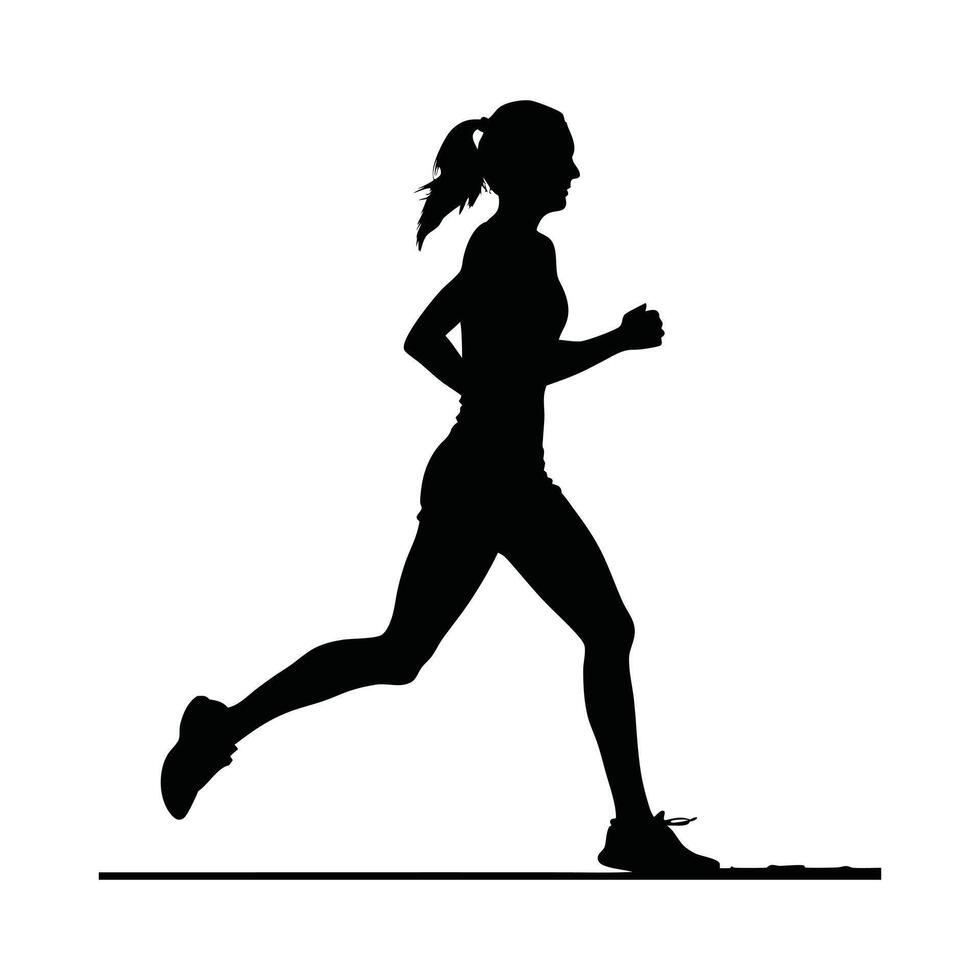 Runner Silhouette Front. A silhouette of a female runner jogging forward vector