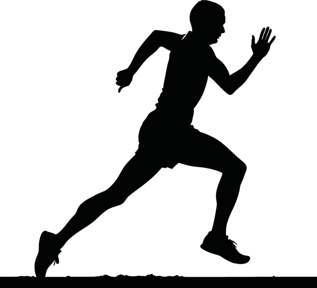 Runner Silhouette Front. A Black dynamic silhouette of a runner mid-stride vector