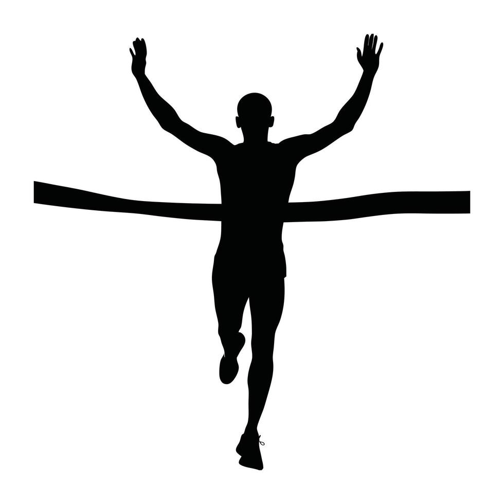 Runner Silhouette Front. A minimalist silhouette of a runner crossing the finish line vector