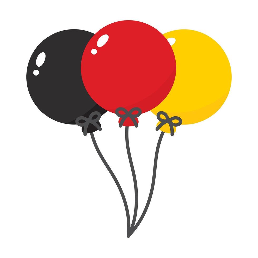 Black, red and yellow colored round balloons, as the colors of Germany flag. Flat design illustration. vector