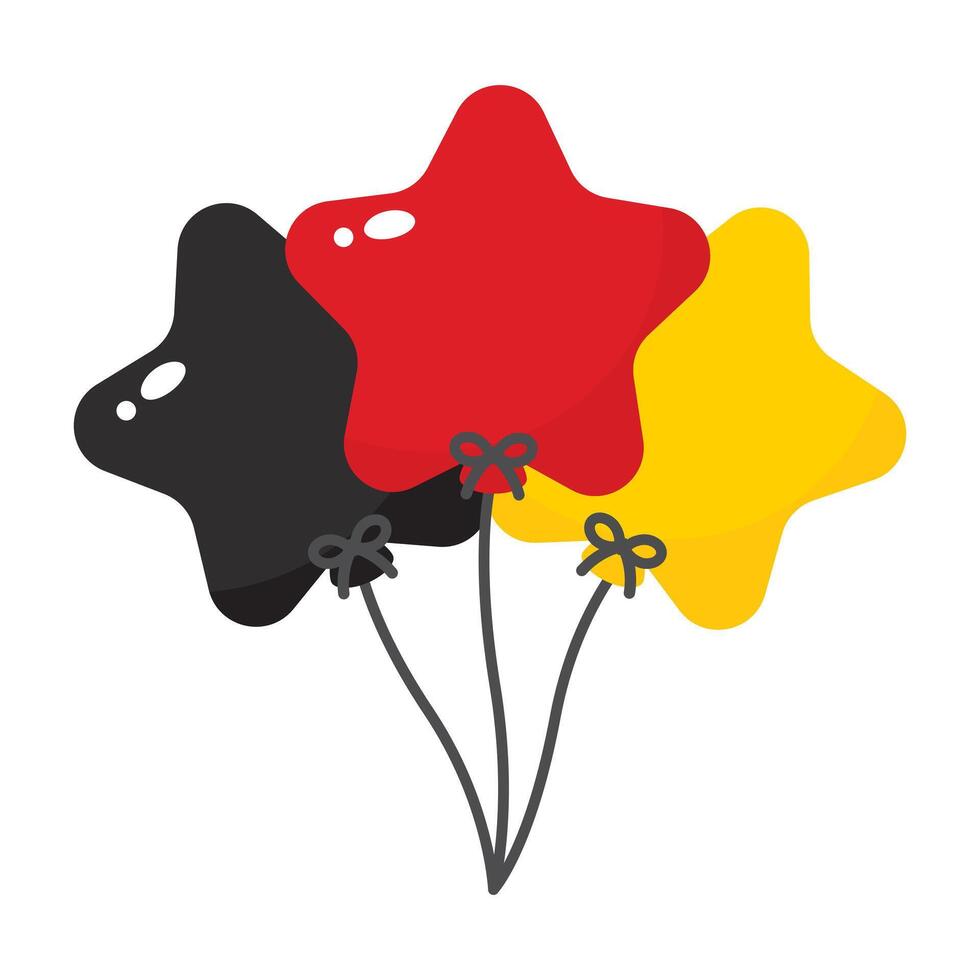 Black, red and yellow colored star balloons, as the colors of Germany flag. Flat design illustration. vector