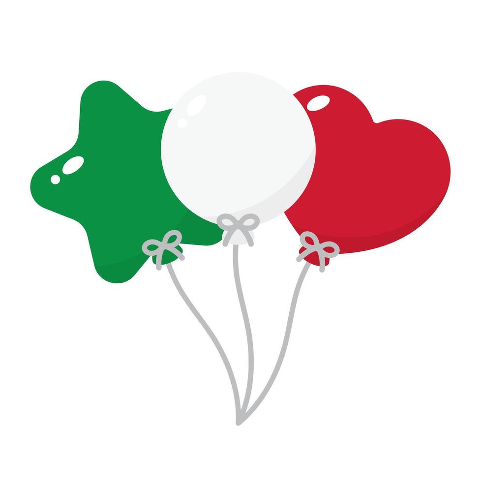 Green, white and red colored balloons, as the colors of Italy flag. Flat design illustration. vector