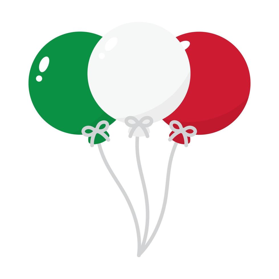 Green, white and red colored round balloons, as the colors of Italy flag. Flat design illustration. vector