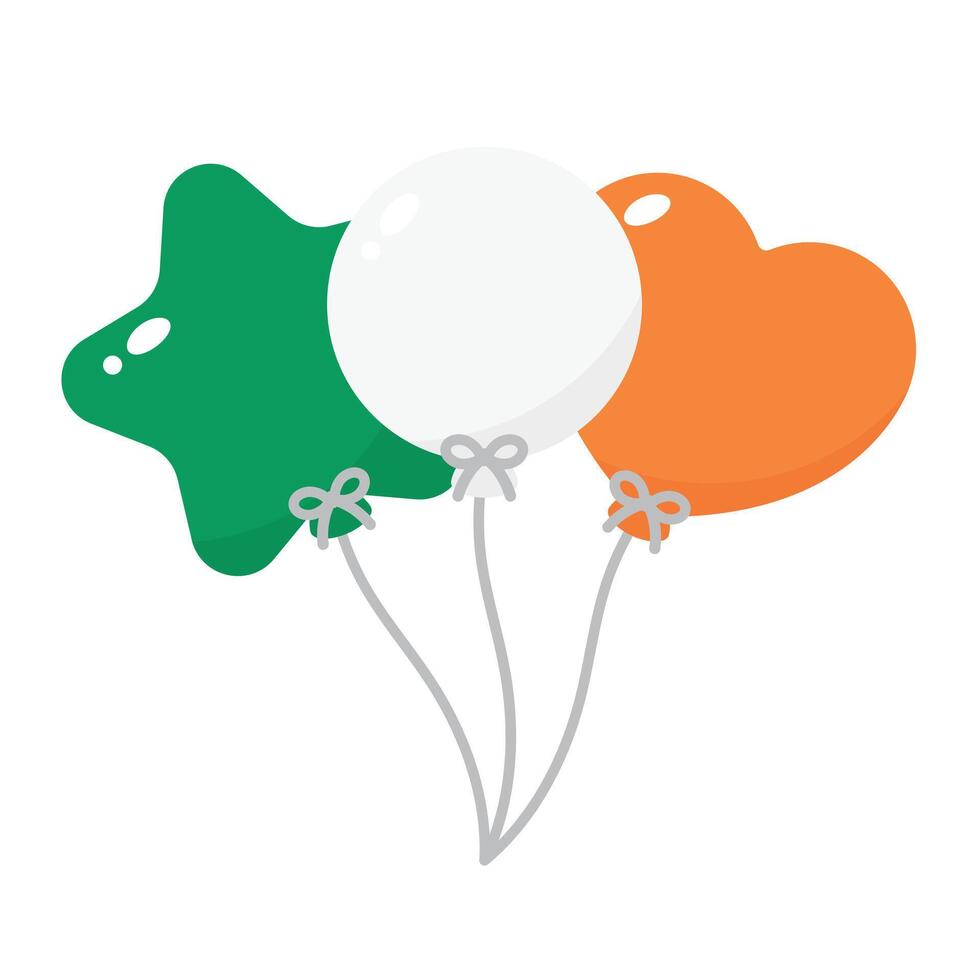 Green, white and orange colored balloons, as the colors of Ireland flag. Flat design illustration. vector